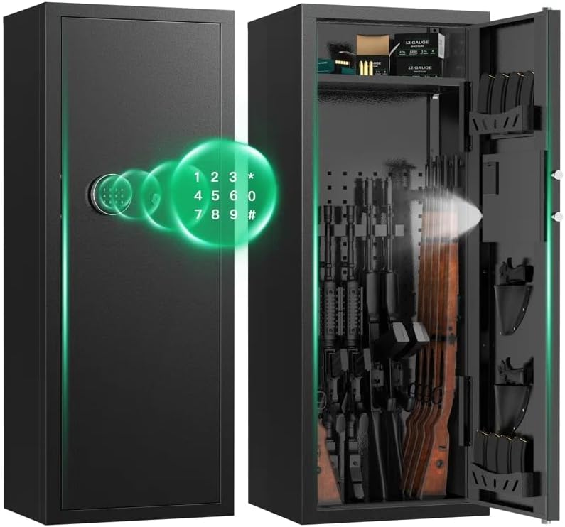 Rifle Storage Cabinet with Digital Keypad and Adjustable Interior