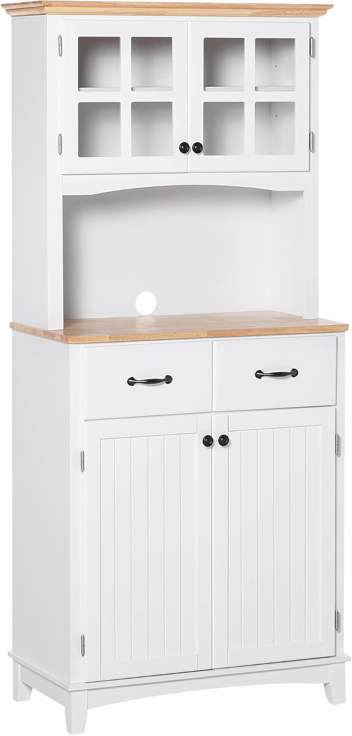 Freestanding Kitchen Pantry Cabinet with Glass Doors