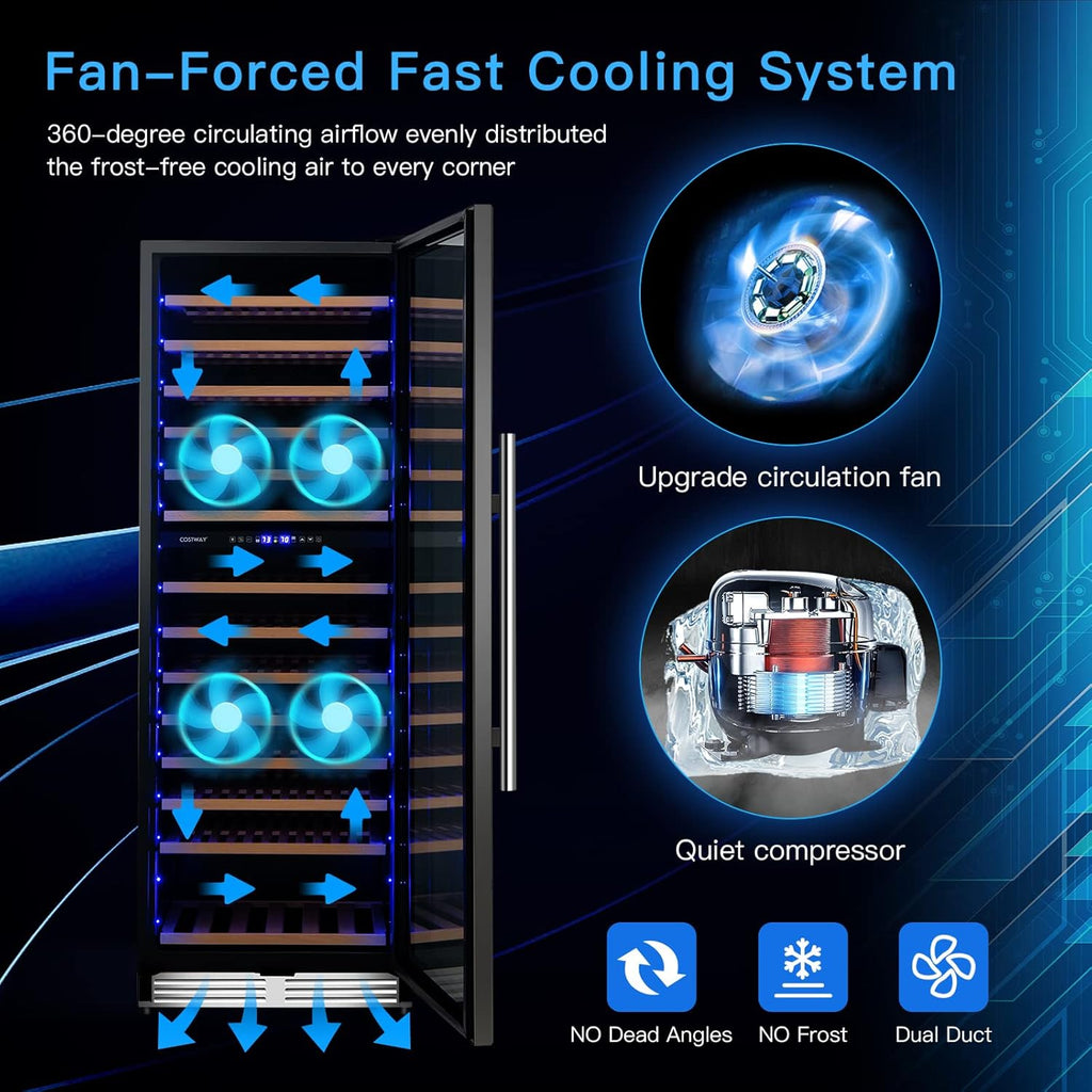 154-Bottle Dual-Zone Wine Cooler with Tempered Glass Door