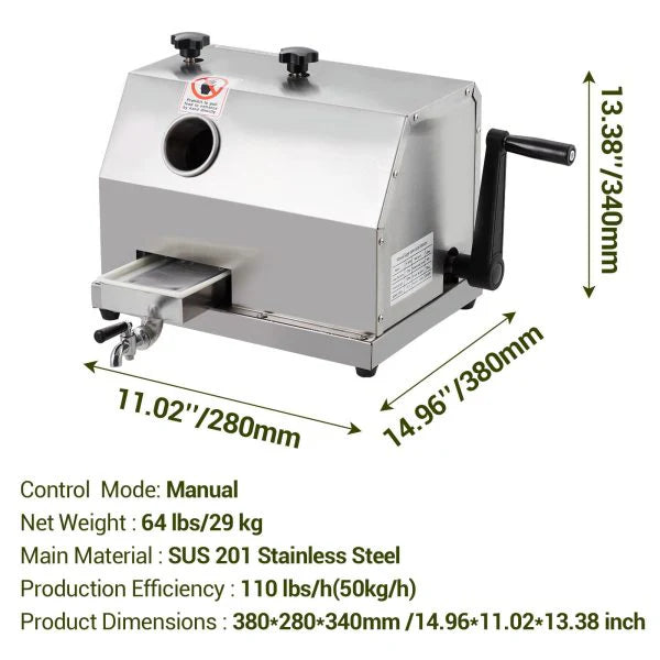 Manual Sugar Cane Juicer Machine, Sugar Cane Press with 3 Stainless Steel Drums and 2.4-INCH Large Inlet, Sugarcane Juice Machine with…