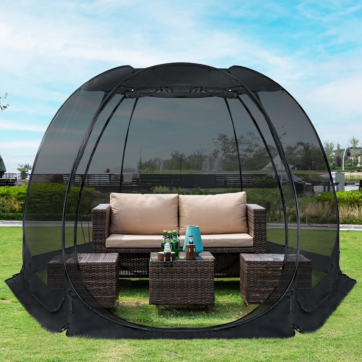 Screen House Gazebo, 6-10-15 Person Pop Up Igloo Screened Canopy Tent with Mosquito Netting Sides, Instant UV Resistant Sun Shelter for…