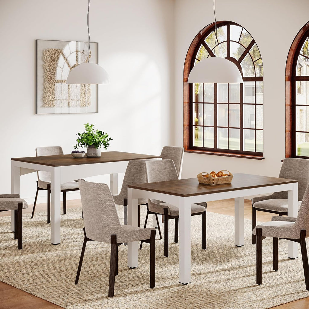 94.49-Inch Extendable Dining Table, Brown and White