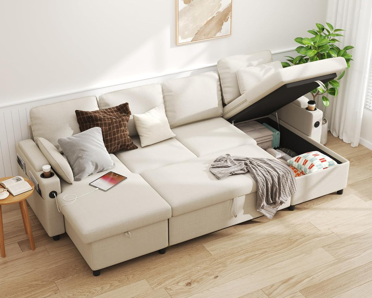 Pull-Out Sleeper Sectional Sofa with Storage and USB Ports