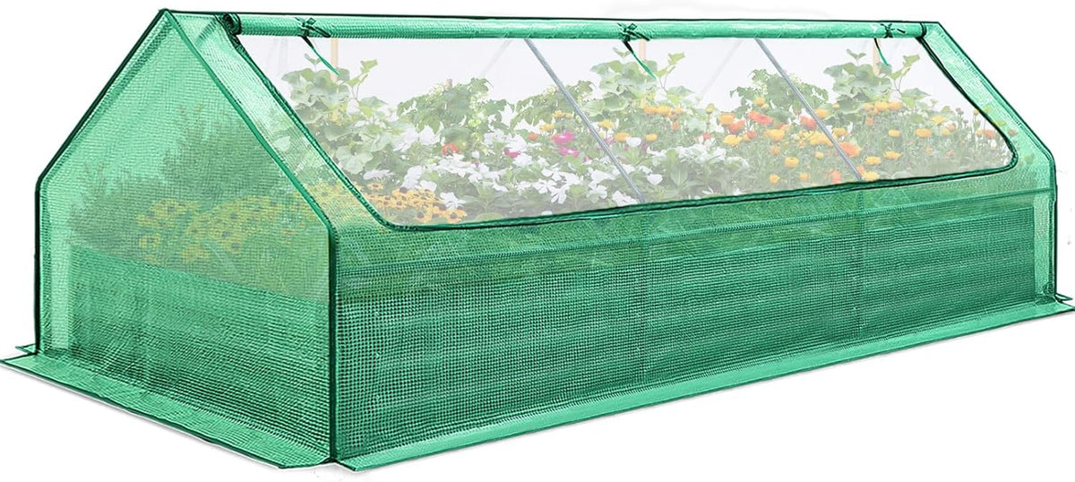Raised Garden Bed Galvanized Raised Beds for Gardening Vegetables with Cover 8X4X1 ft Metal Planter Box Outdoor Use (Clear