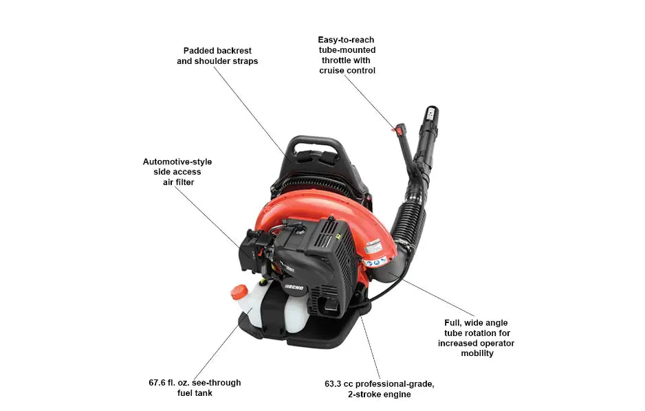 233 Mph 651 CFM 63.3CC Gas 2-STROKE Cycle Backpack Leaf Blower with Tube Throttle
