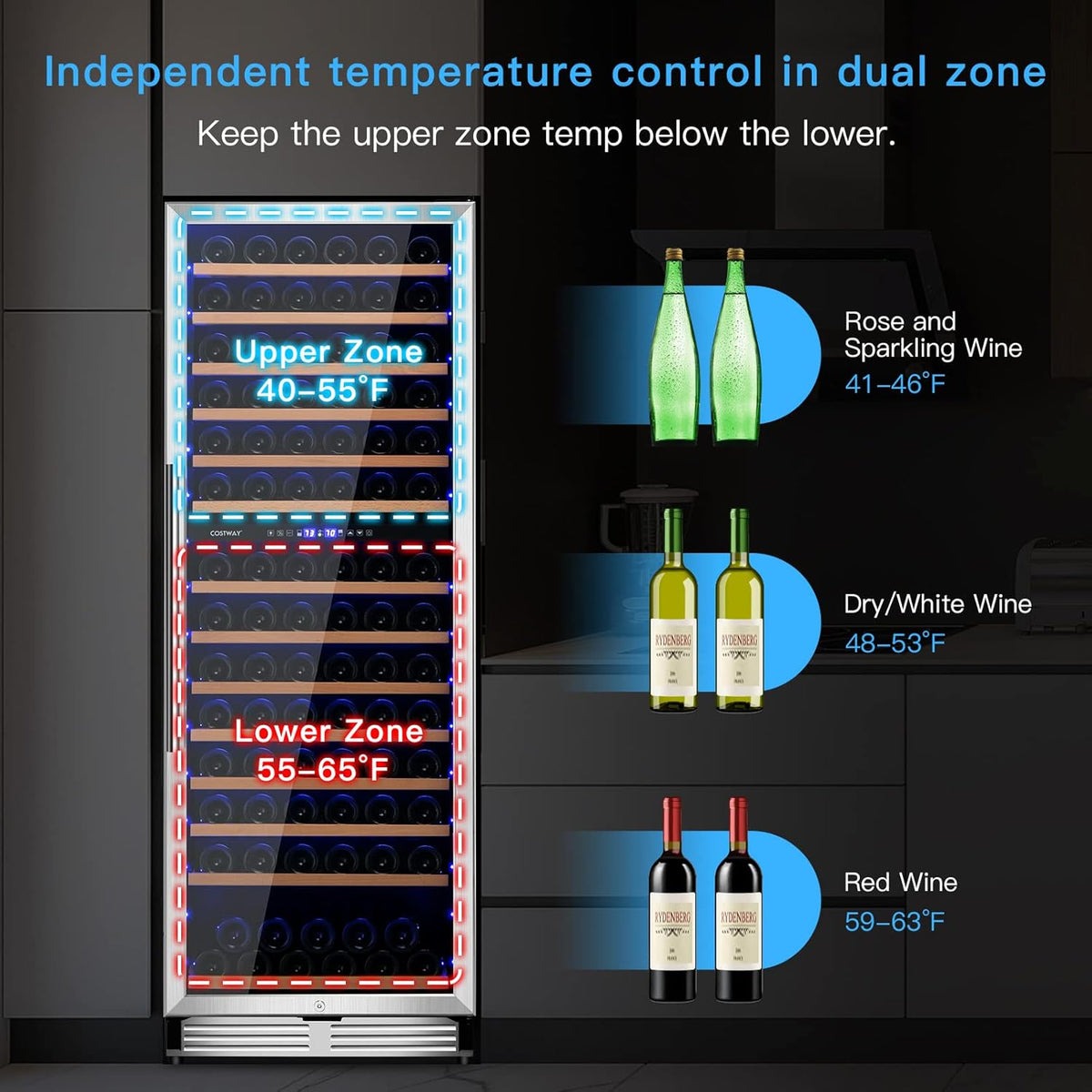 154-Bottle Dual-Zone Wine Cooler with Tempered Glass Door