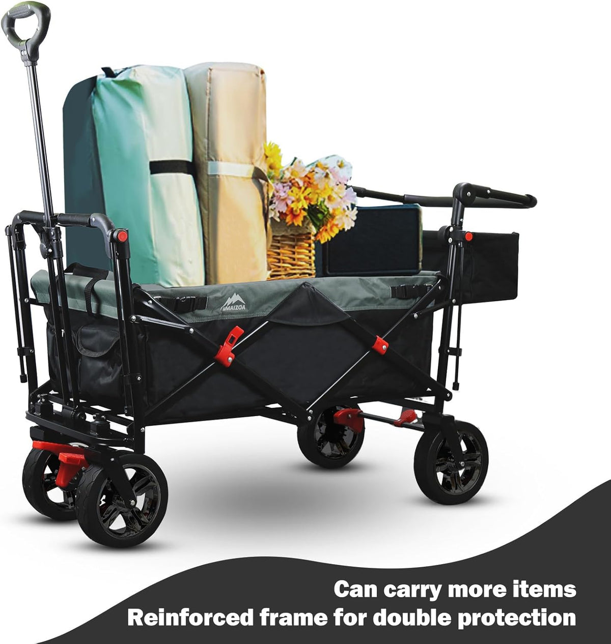 Foldable Kids' Wagon with Canopy and Seat Belts