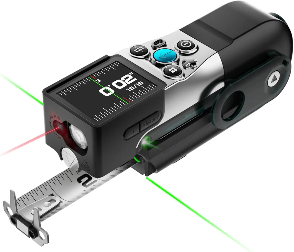 Digital Tape Measure, Professional 330FT Laser Measuring Tool & 12FT Measuring Tape with Green Laser Extension, Instant Digital Readout,…