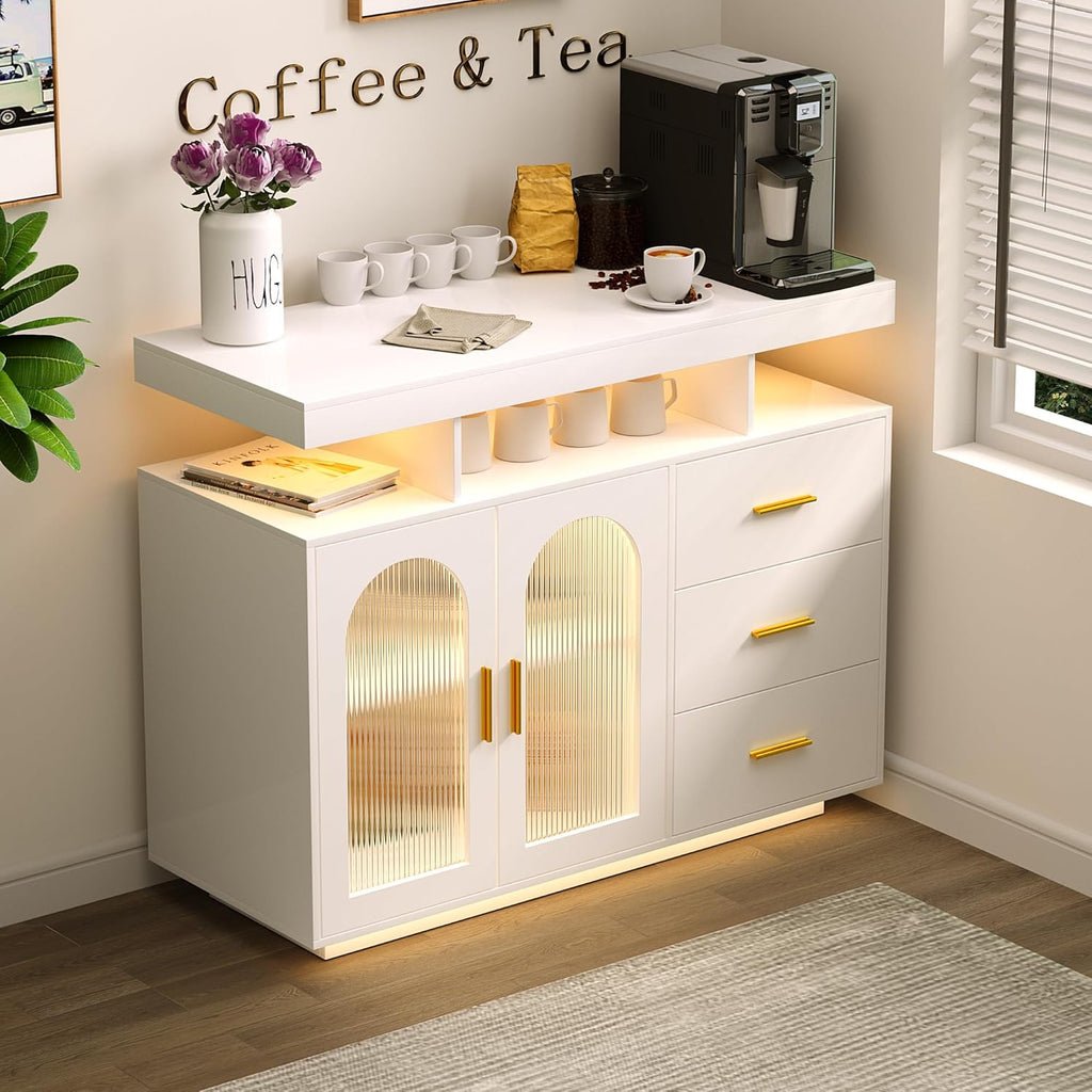 Coffee Bar Cabinet with RGB Lights, Black