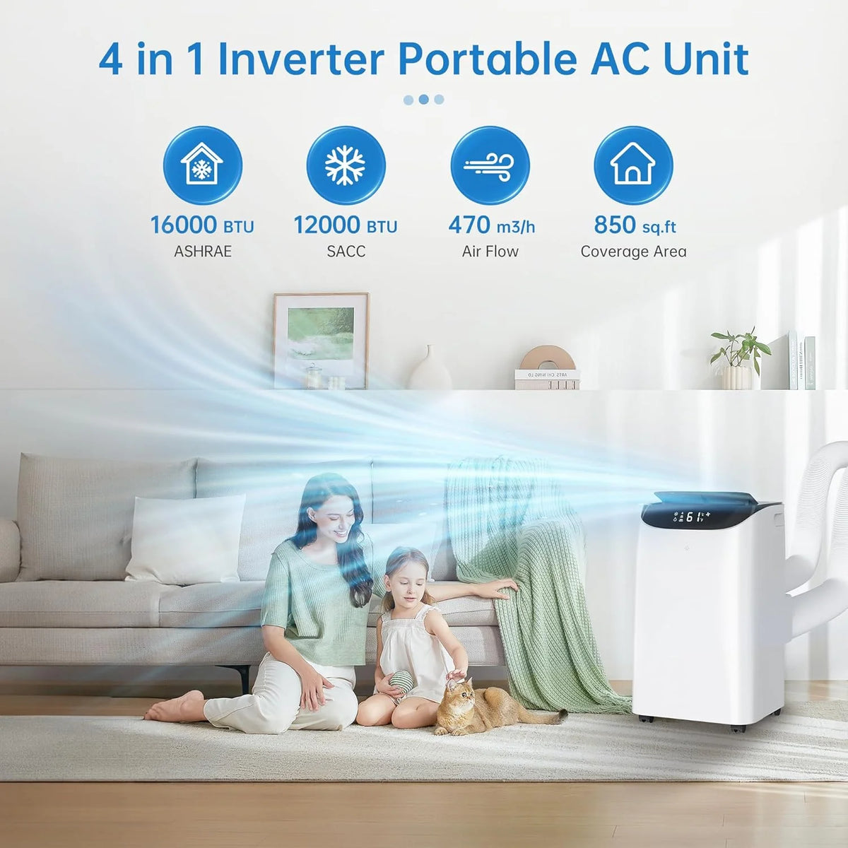 Portable Air Conditioner Cools Up to 700 Sq.ft, 3-IN-1 Energy Efficient Portable AC Unit with Remote Control & Installation Kits for Large…