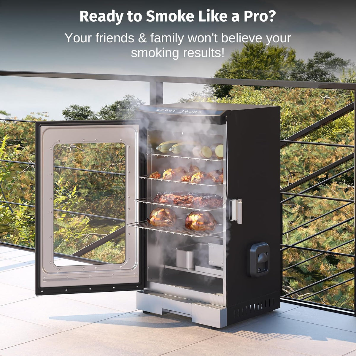 30-Inch Electric Smoker with Glass Door and 4 Racks