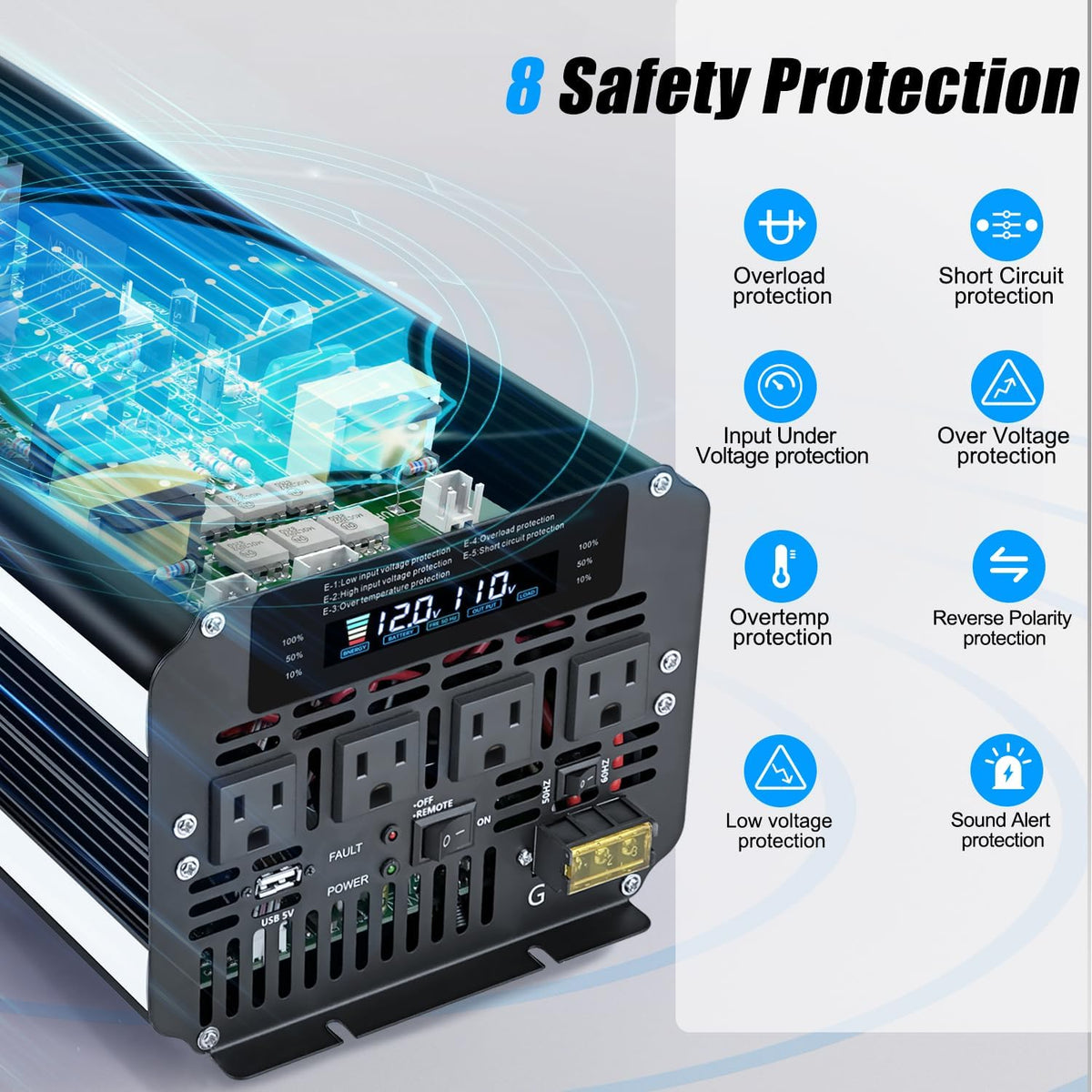 5,000W Power Inverter, 12V DC to 110V/120V AC, with LCD Display
