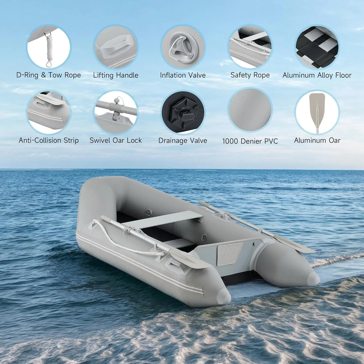 7.5FT Inflatable Dinghy Boat, 2 Person 660LB Transom Sport Tender Boat with Pump Aluminum Oars Floor, Heavy Duty Inflatable Raft Kayak for…
