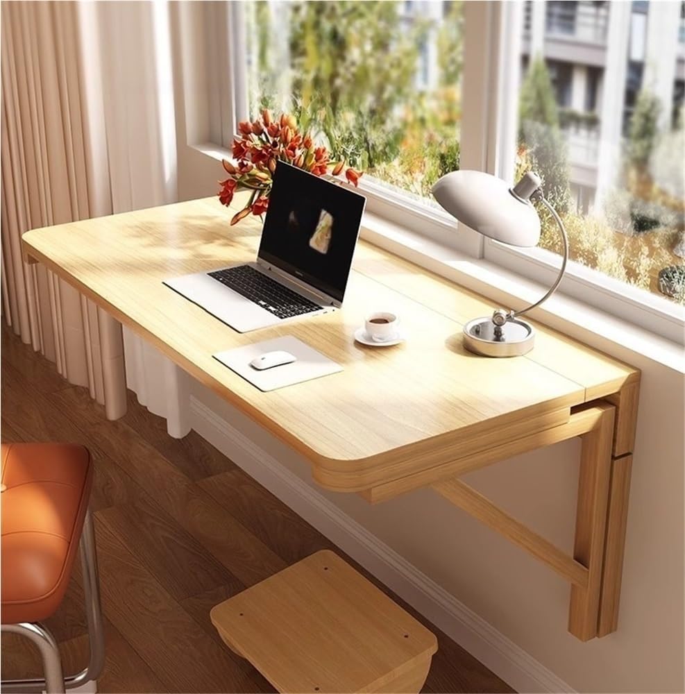 Wall-Mounted Folding Wood Table, 120 x 60 cm