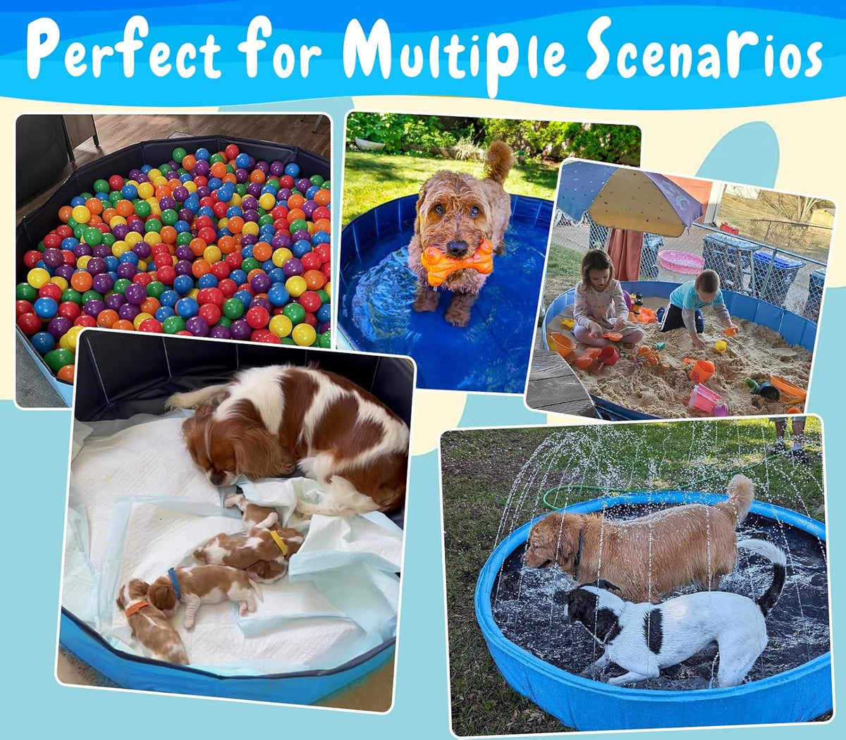 97-Inch Foldable Dog Pool with Sprinkler