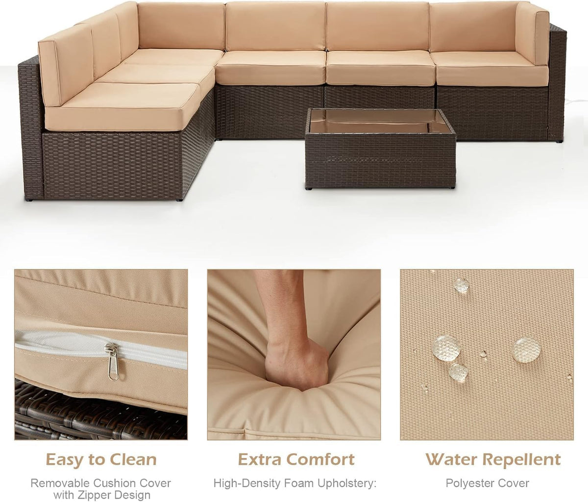 7-Piece Outdoor Wicker Patio Set with Cushions and Table