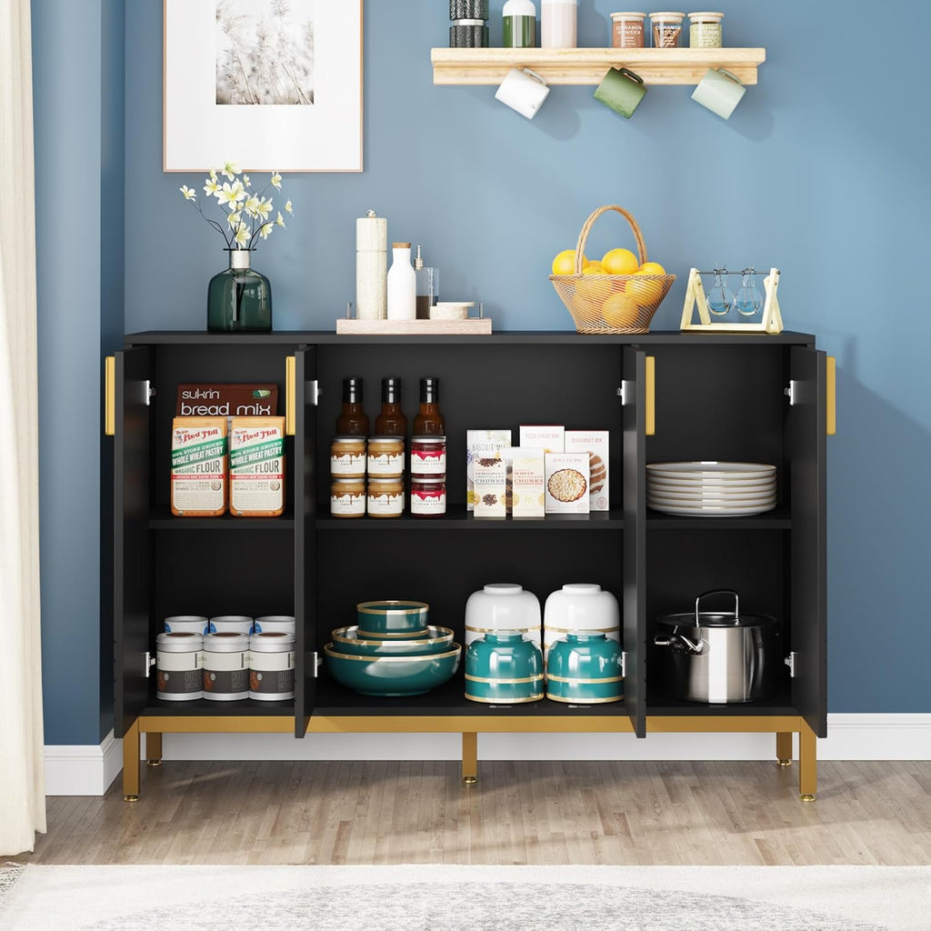 59-Inch Four-Door Buffet Cabinet, Black and Gold