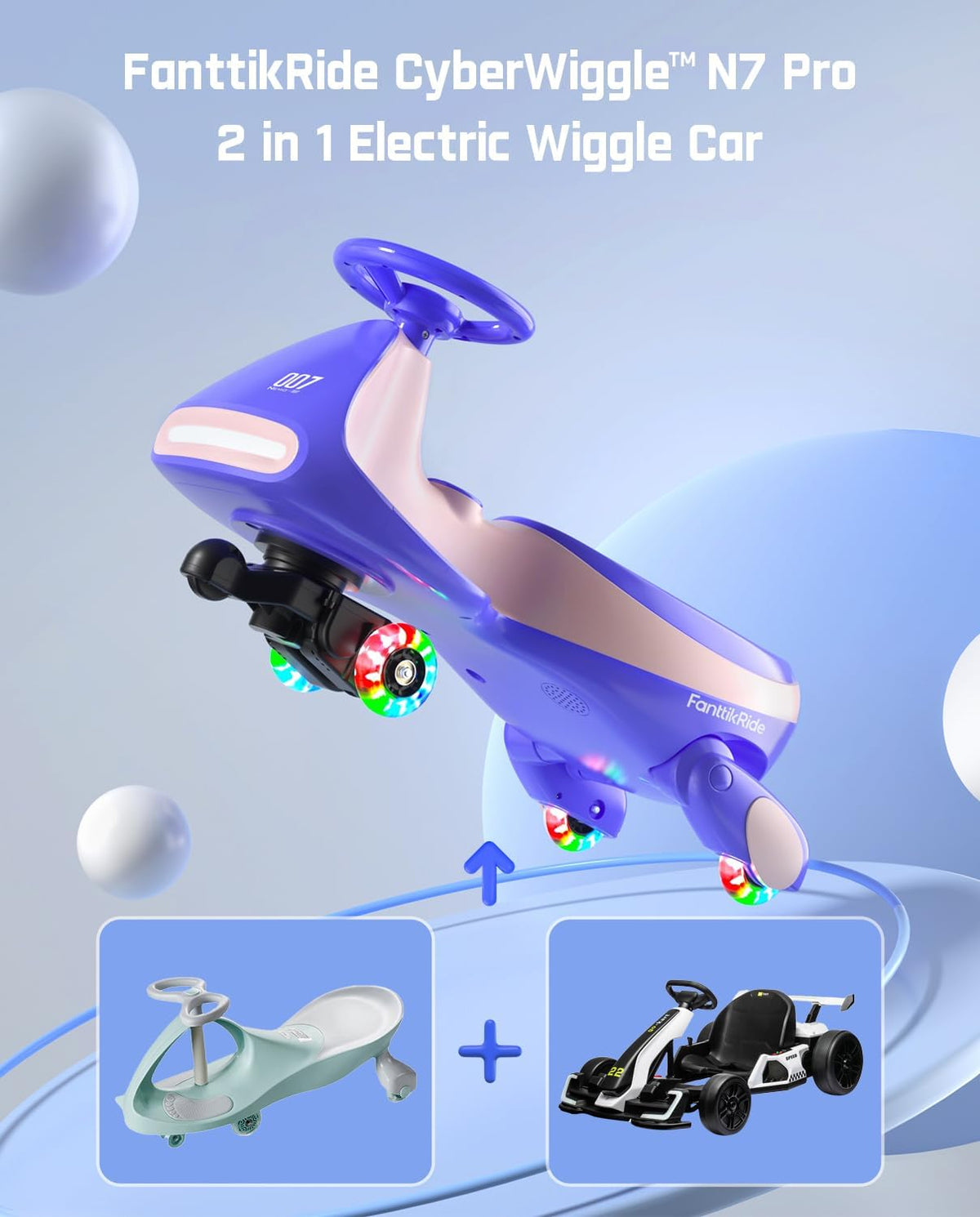 12V N7 Pro Electric Wiggle Car with Flashing Wheels