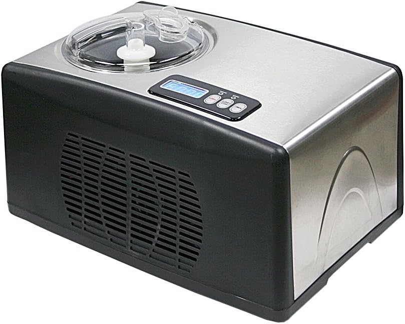 Automatic Ice Cream Maker, 1.6 quart, Stainless Steel, Built-in Compressor, Lcd Display, Timer, Black/pink