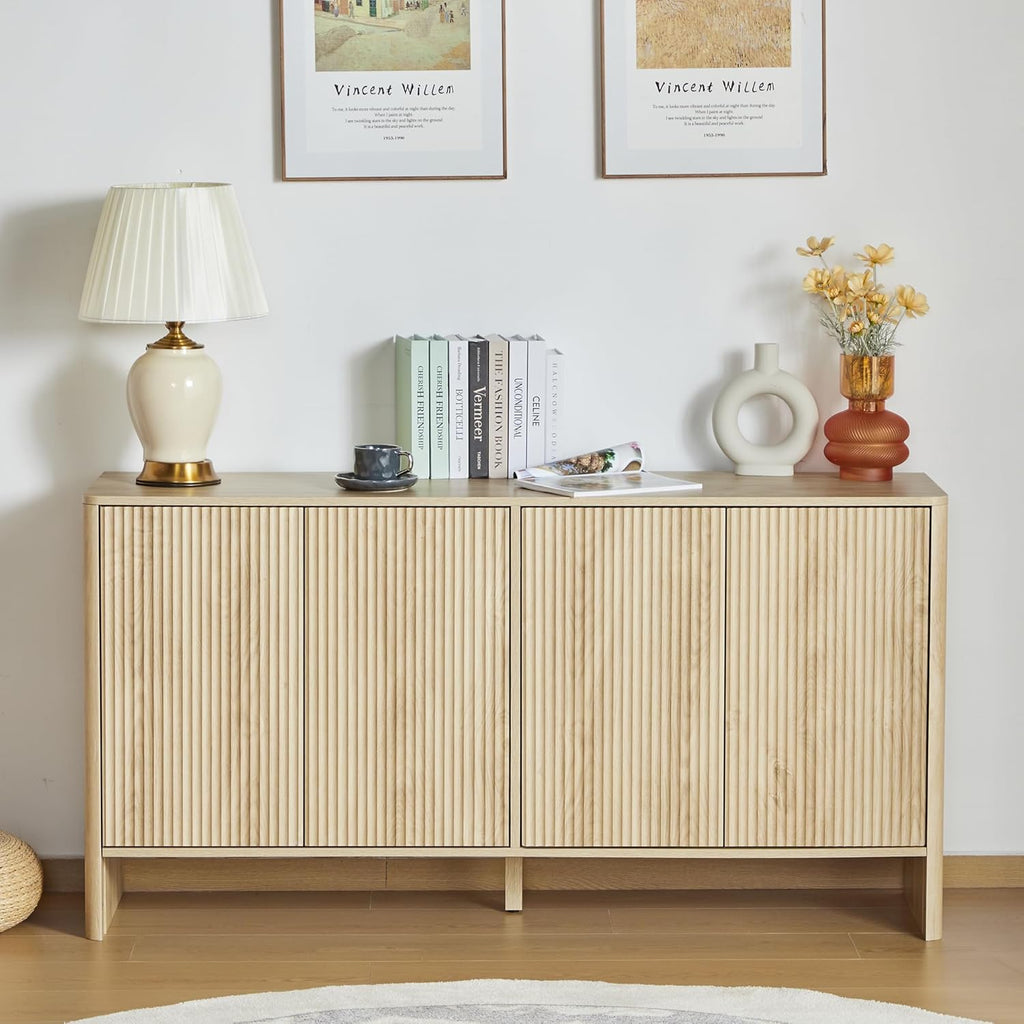 Fluted Sideboard Cabinet with Doors, Walnut