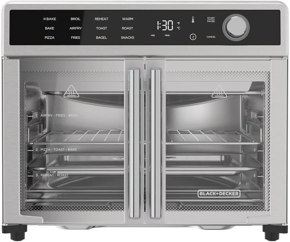 Air Fryer Toaster Oven Combo, 12 in 1 Countertop Convection Oven Cooks Food Fast, Fits a Whole Pizza or 6 Toast Slices, French Doors with…