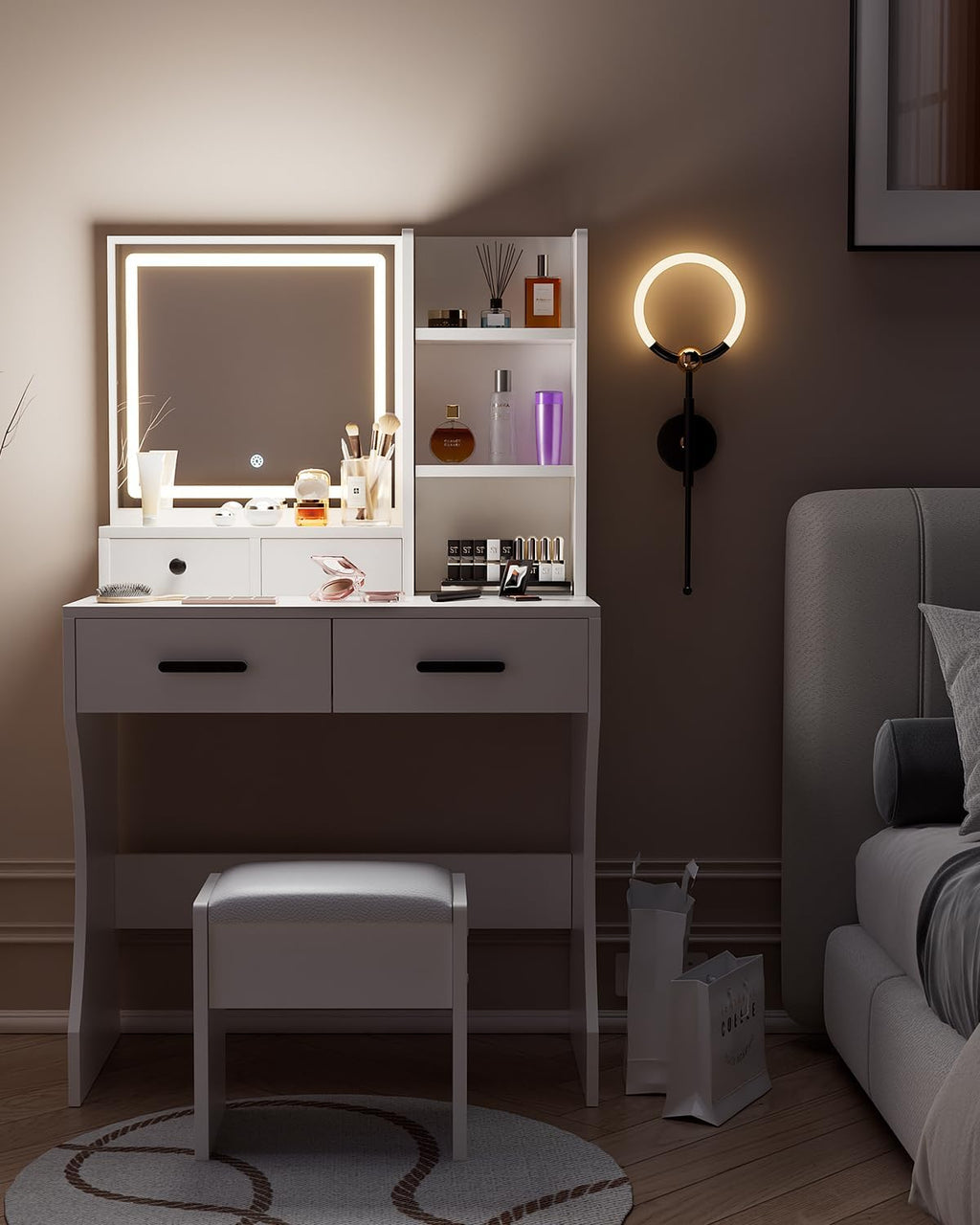 80 cm Vanity Table with Lighted Mirror and Stool