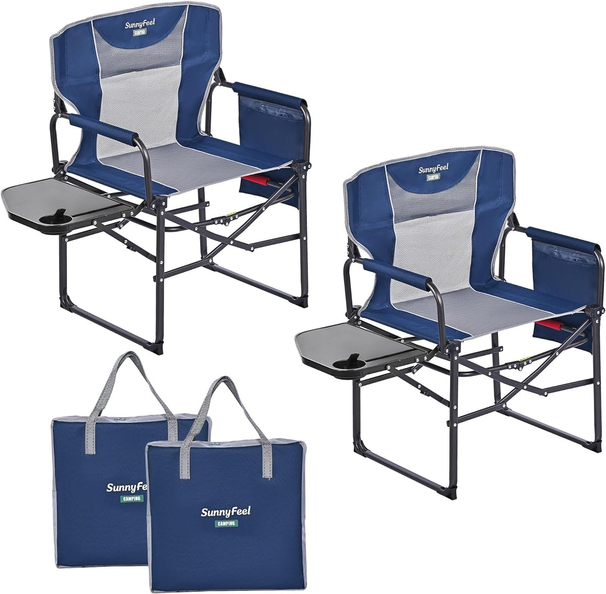 Folding Camping Director Chairs with Side Tables, Set of 2
