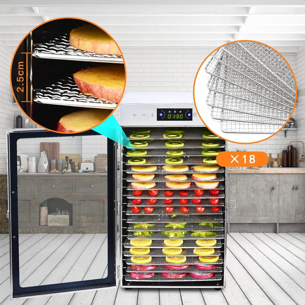 18-Tray Stainless Steel Food Dehydrator with Timer