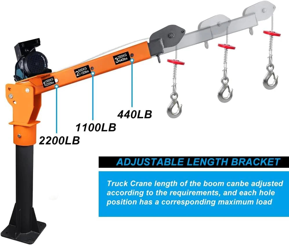 1100LB Folding Dismountable Household Hoist Truck Crane with Electric Hoist (110V) - 880LB Pulling Force, Jib Cranes for Factory, Warehouse,…