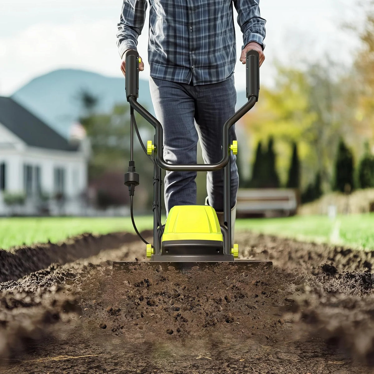 Electric Tiller, 15-AMP 18-INCH Width 9-INCH Depth Corded Tiller Cultivator 24 Durable Steel Tines Gardening Tiller with Adjustable Wheels…