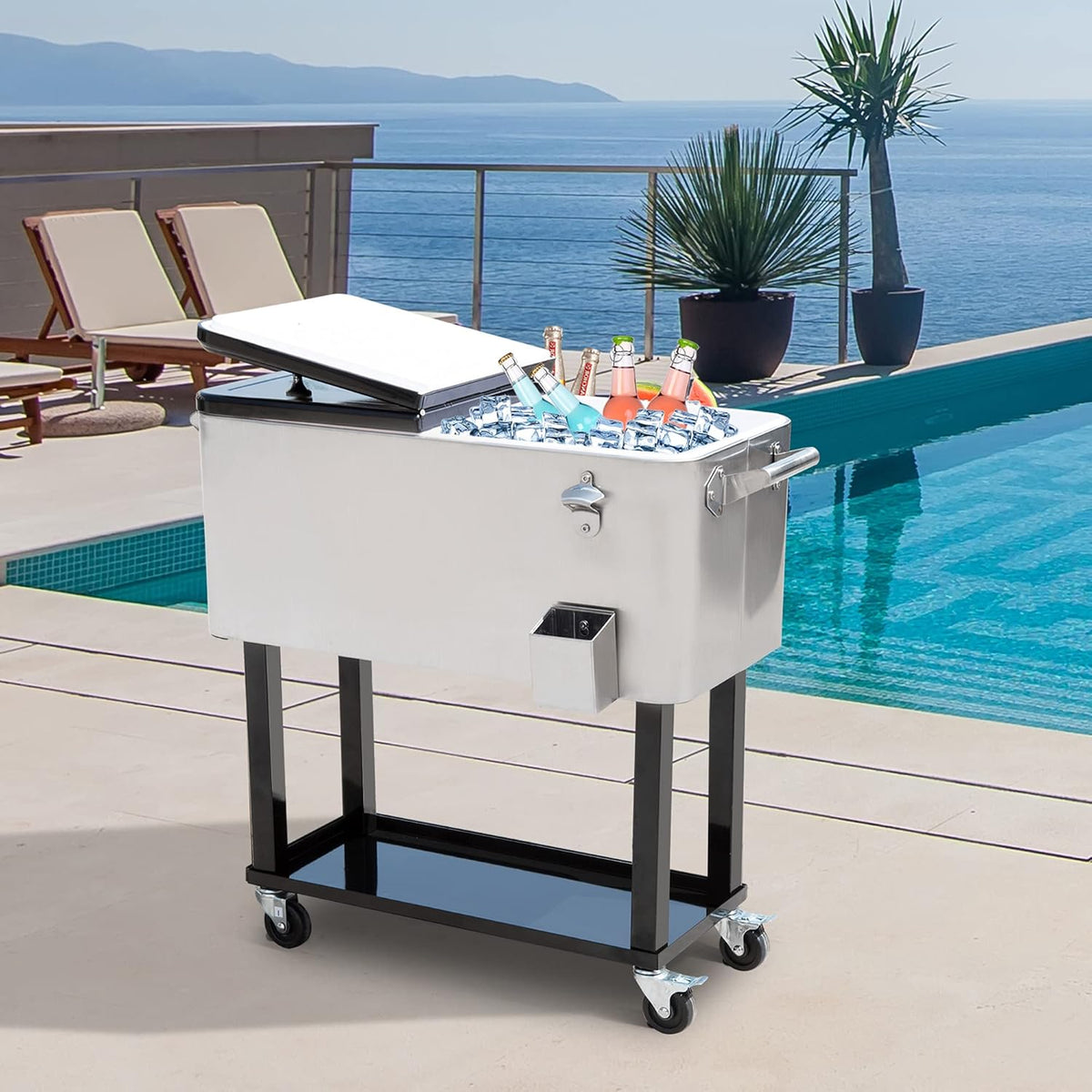 80-Quart Rolling Steel Cooler Cart