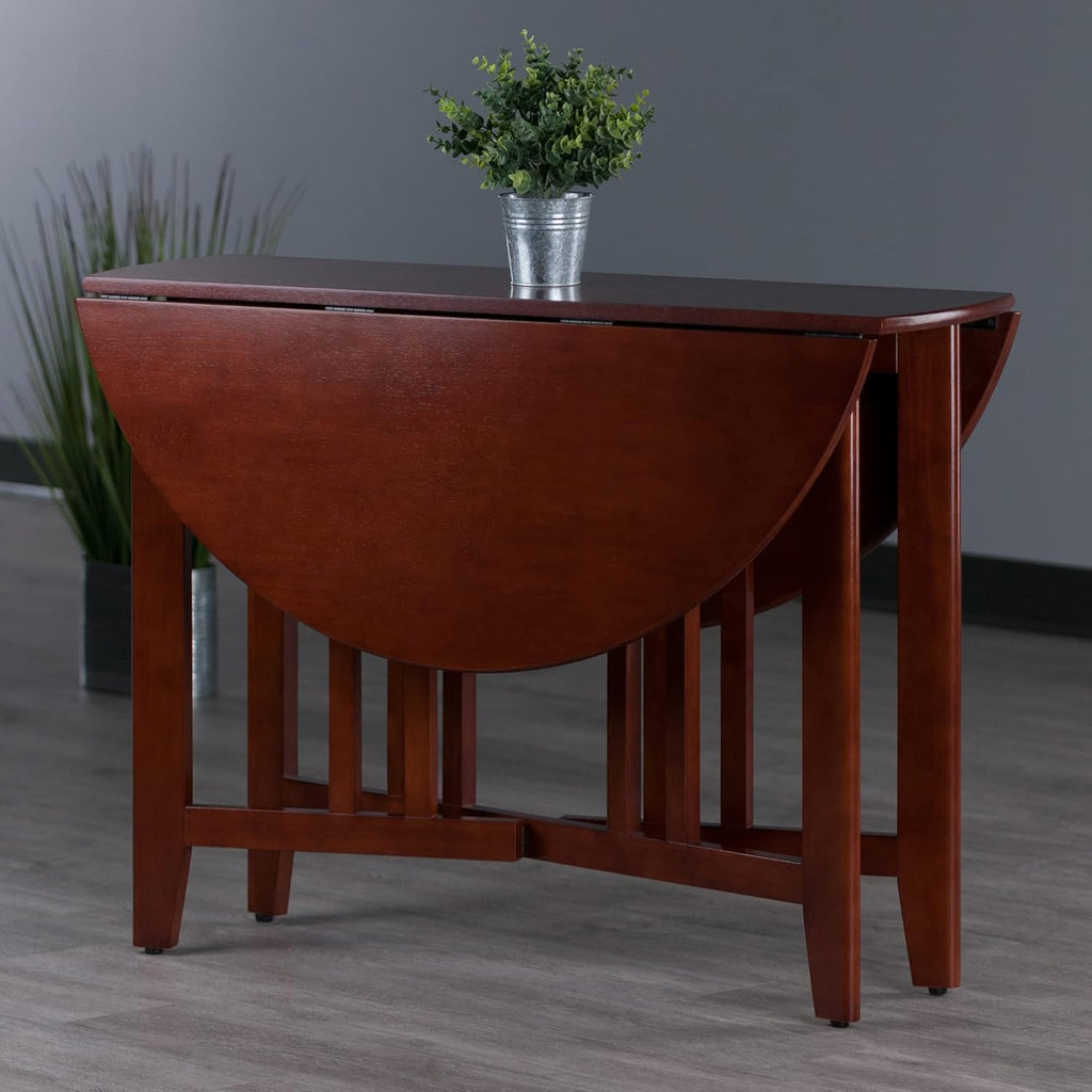 42-Inch Round Drop-Leaf Dining Table, Antique Walnut