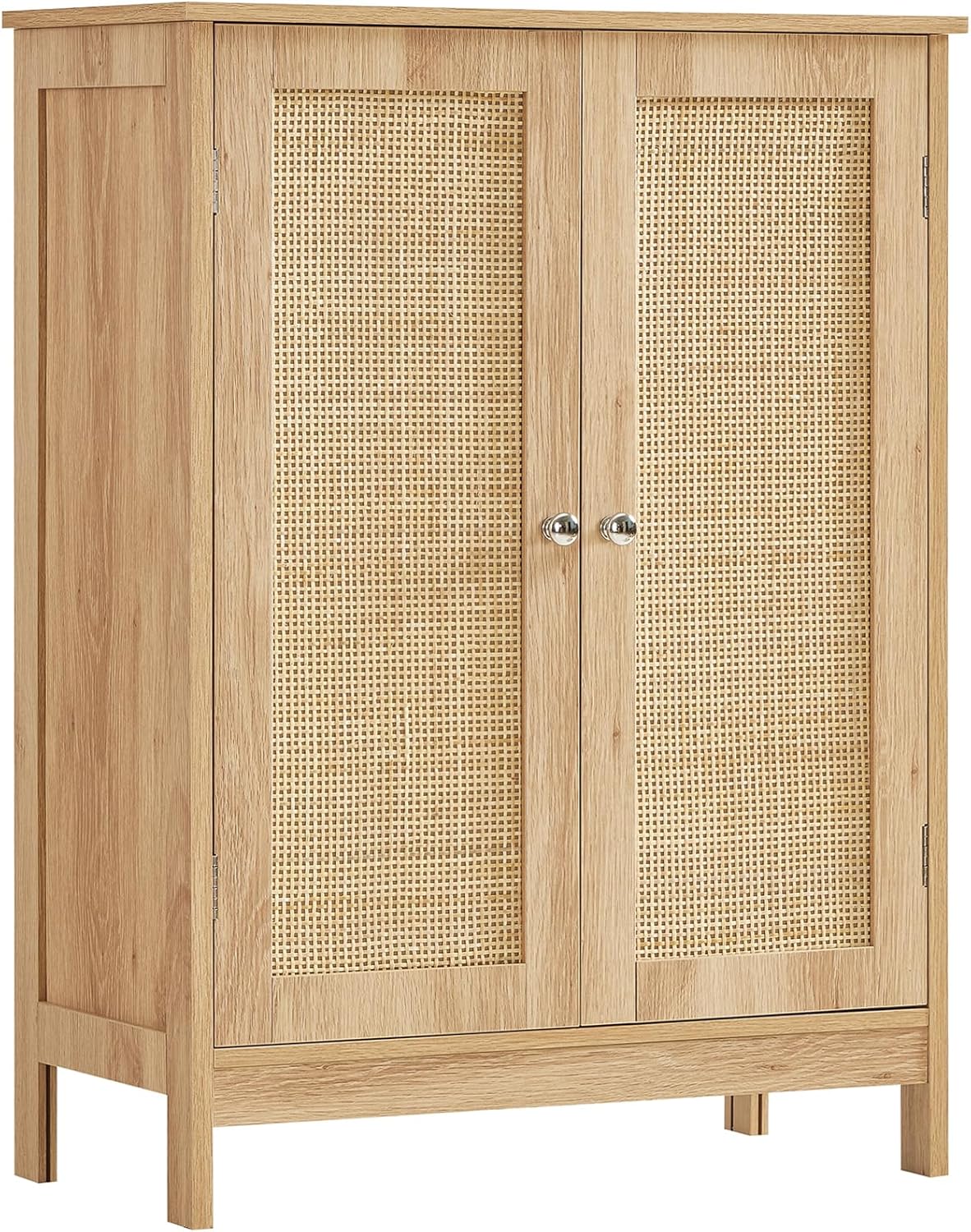 Freestanding Storage Cabinet with Rattan Doors and Adjustable Shelf