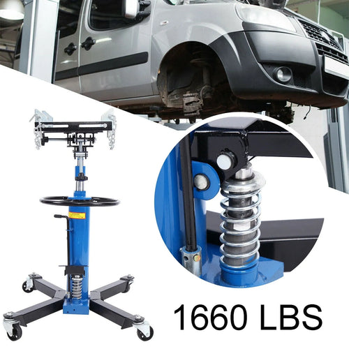 1660 Pounds Hydraulic Car Transmission Jack Vertical Lift with 360° Swivel Wheel Pedal ,BLUE,33"-70"(0.75TON