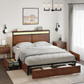 Queen Bed Frame with Storage Headboard, 4 Drawers and LED Lights