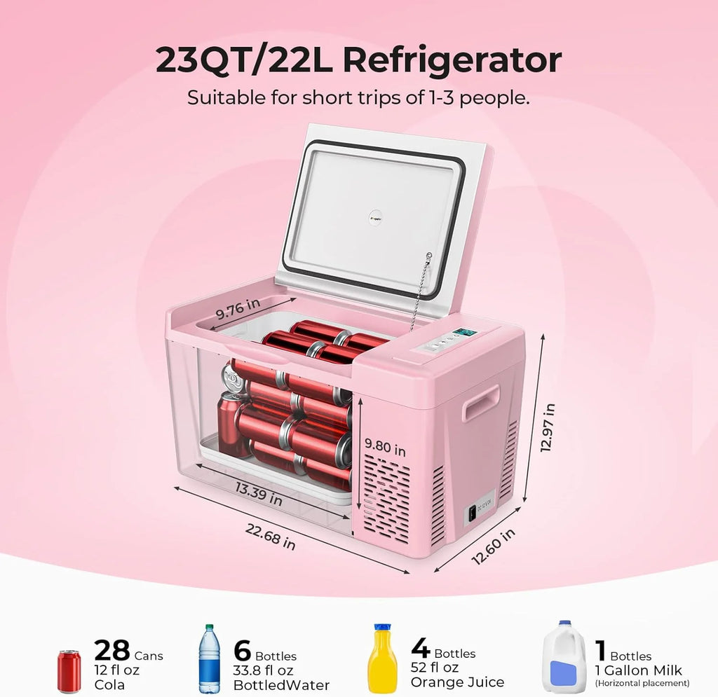 12 Volt Refrigerator 12V Car Fridge 23 quart Portable Freezer Compressor Cooler 12/24V Dc 110~240 Volt AC for Truck Van RV Camper Suv Travel…
