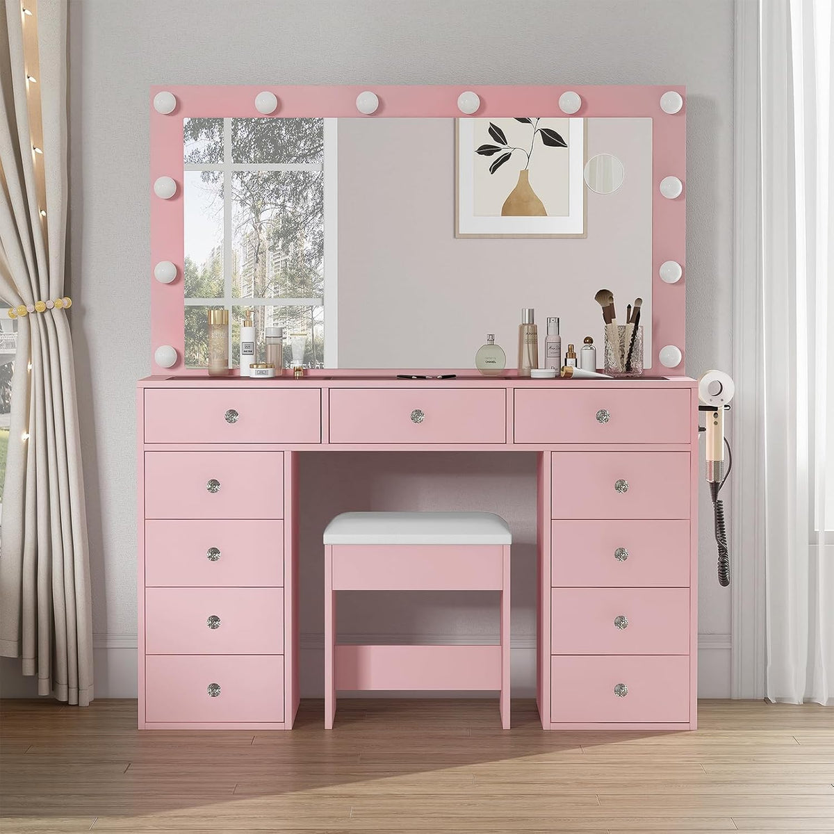 37-Inch Makeup Vanity with Lighted Mirror and 5 Drawers