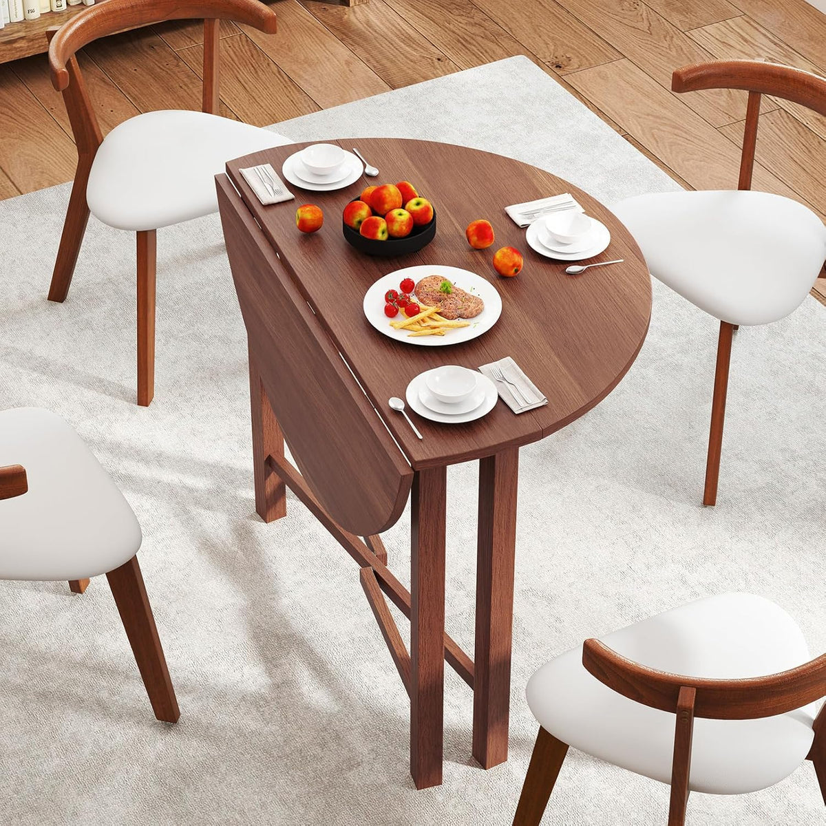 36-Inch Round Drop-Leaf Dining Table, Walnut