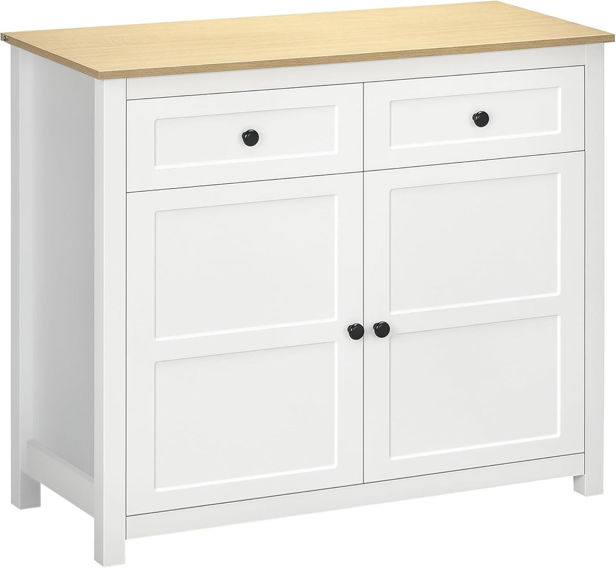 Kitchen Sideboard with Drawers and Adjustable Shelf, White
