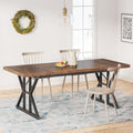 70.8-Inch Farmhouse Dining Table with Metal Legs, Brown and Black