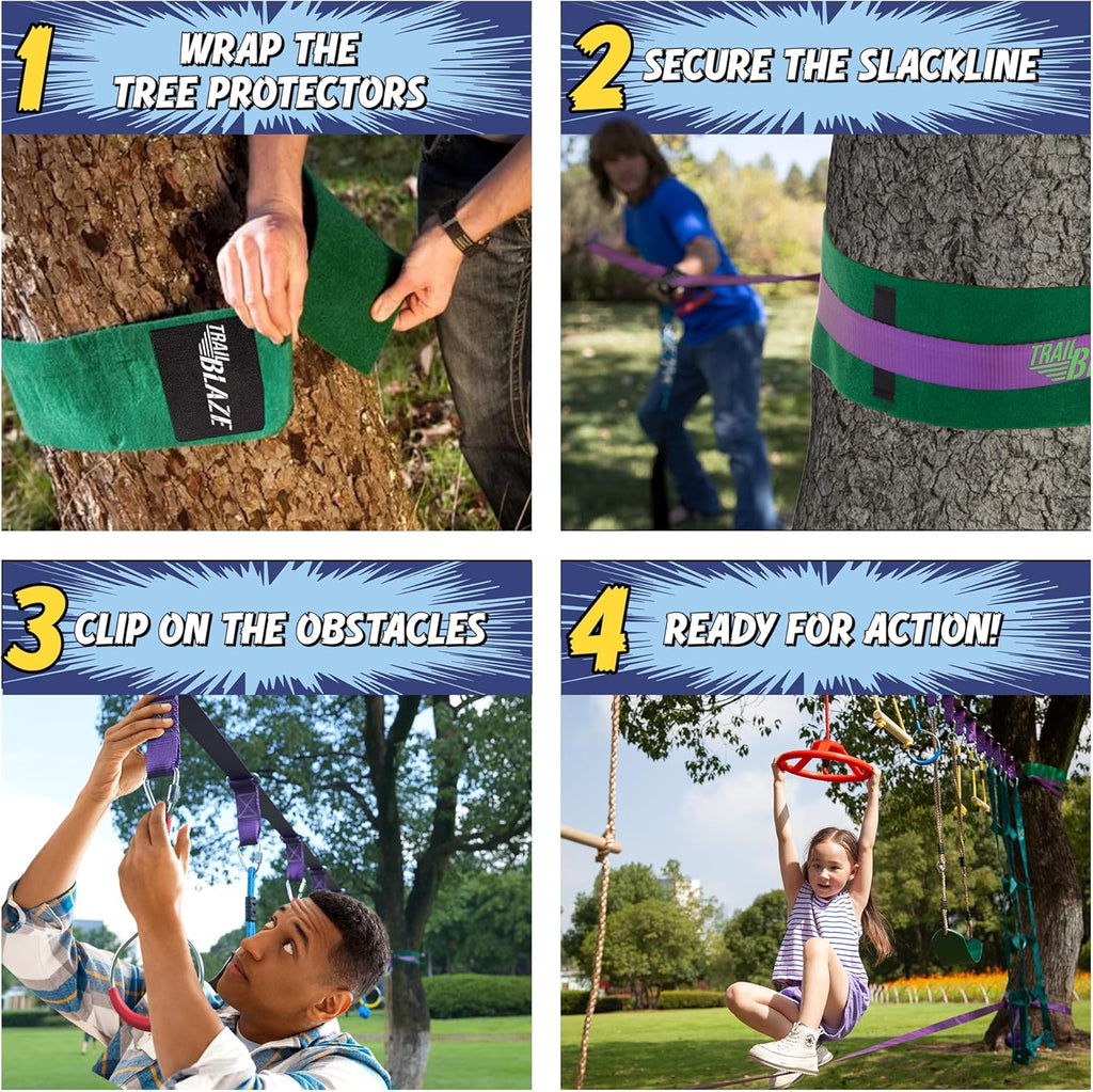 Kids' Outdoor Obstacle Course with Slacklines and Rope Ladder