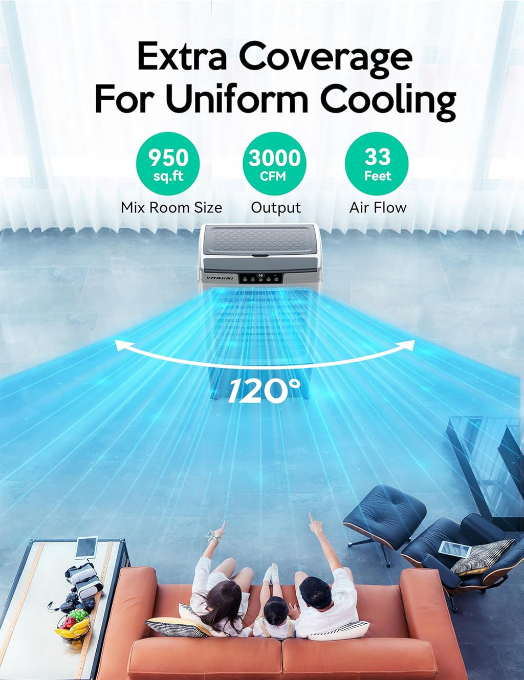 2,100 CFM Evaporative Air Cooler with Remote and 8-Gallon Tank
