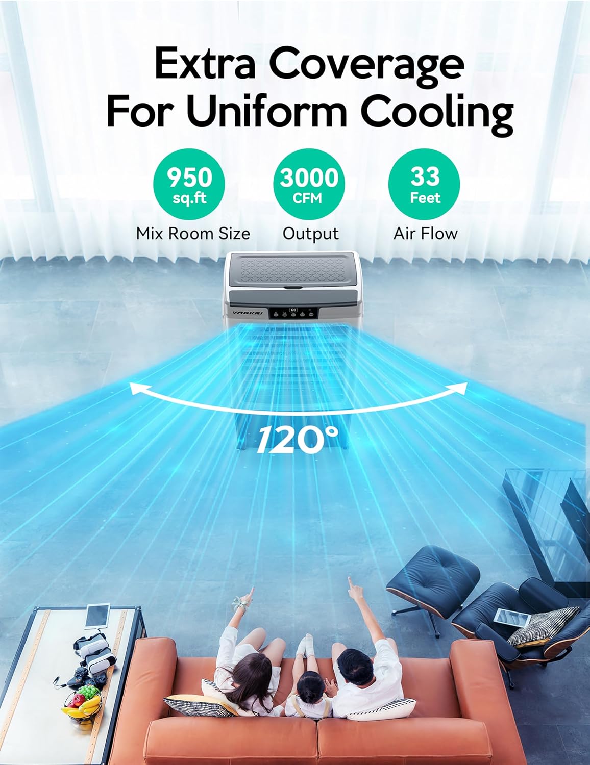 2,100 CFM Evaporative Air Cooler with Remote and 8-Gallon Tank