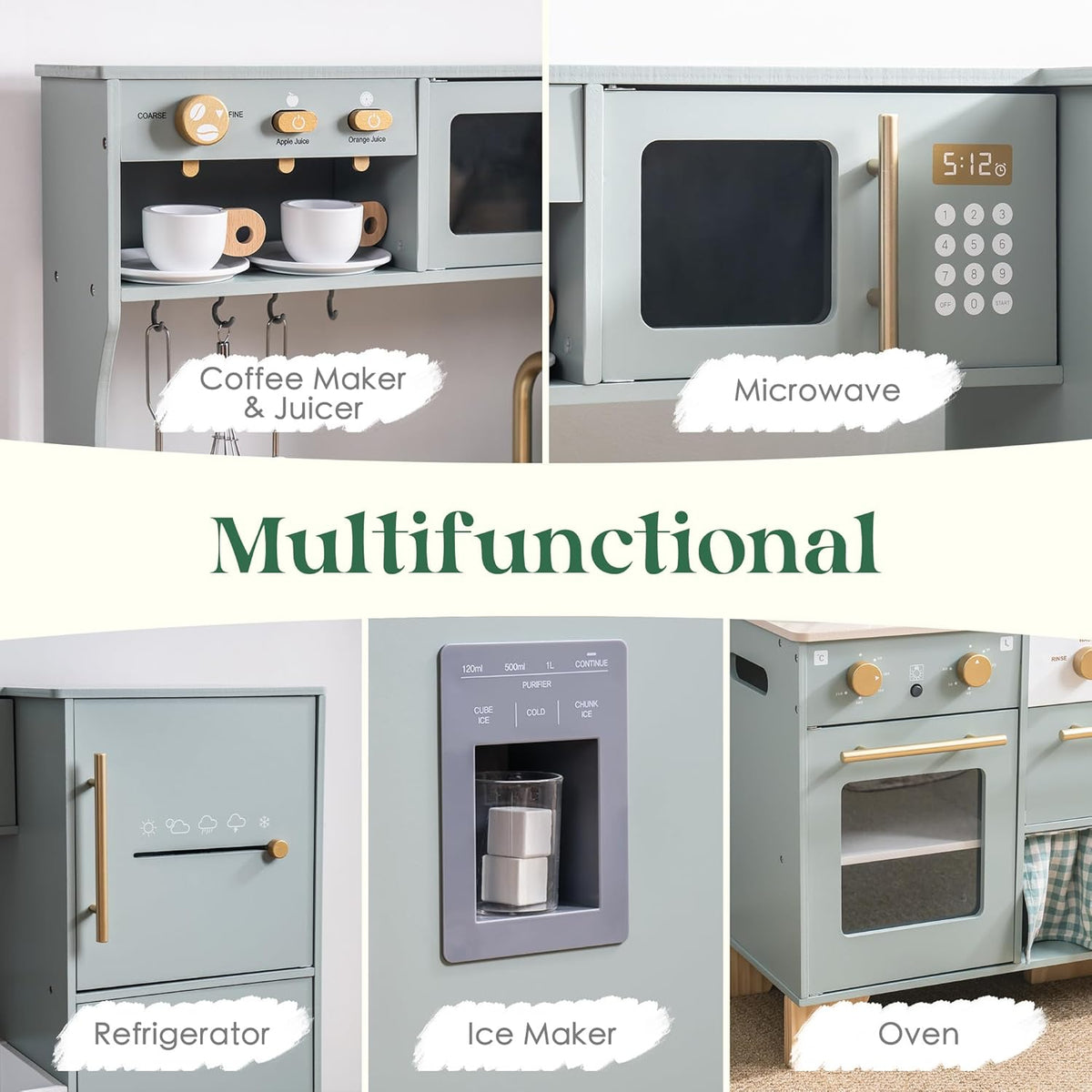 Wooden Pretend Play Kitchen with Toy Appliances and Accessories
