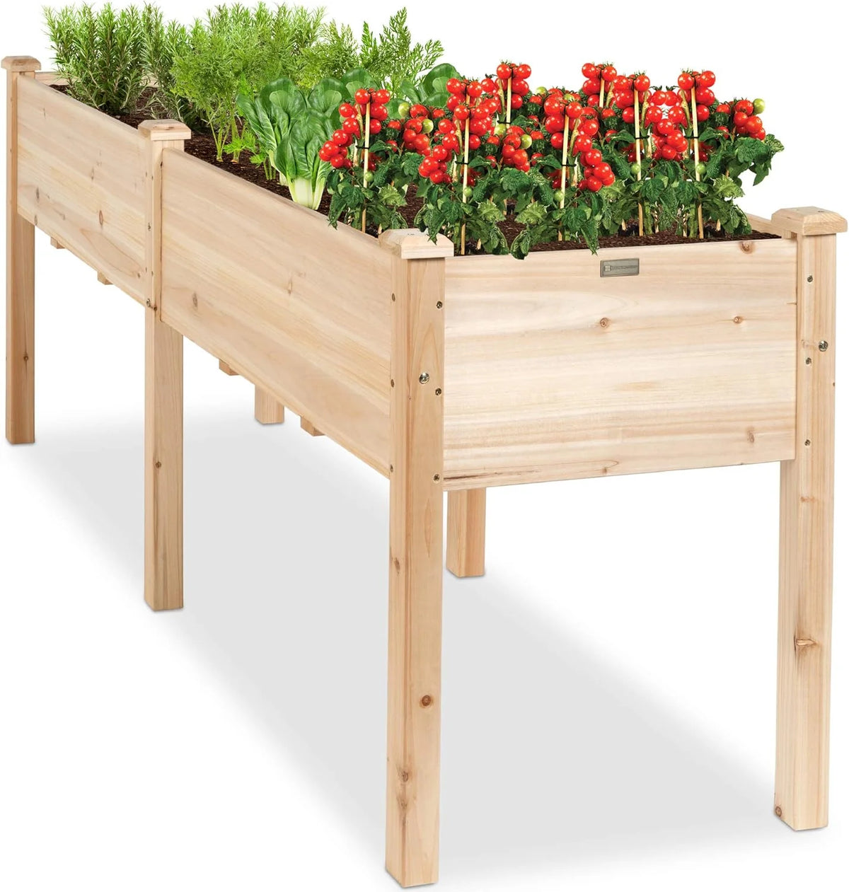 72X23X30IN Raised Garden Bed, Elevated Wood Planter Box Stand for Backyard, Patio, Balcony W/divider Panel, 6 Legs, 300LB Capacity - Natural