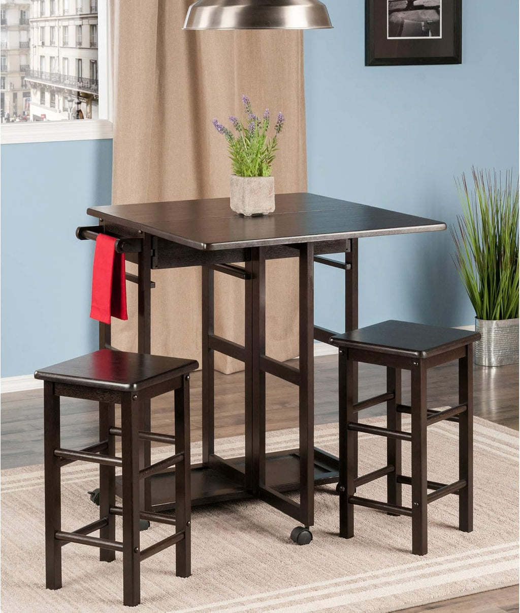 3-Piece Drop-Leaf Table Set with Stools and Drawers
