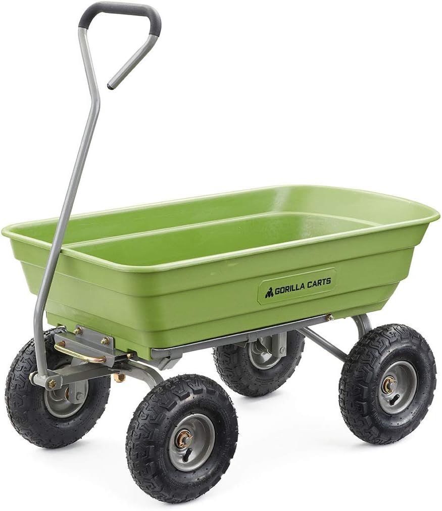 Heavy Duty Poly Utility Dump Wagon Garden Cart W/pneumatic Tires, 6 Cu ft - 1200 lb Capacity Outdoor Wheelbarrow for Yard, Landscaping &…