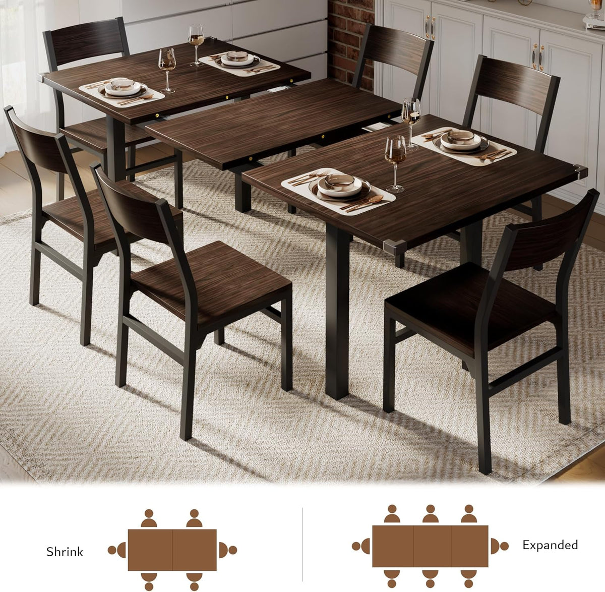 7-Piece Extendable Dining Table Set with 6 Chairs