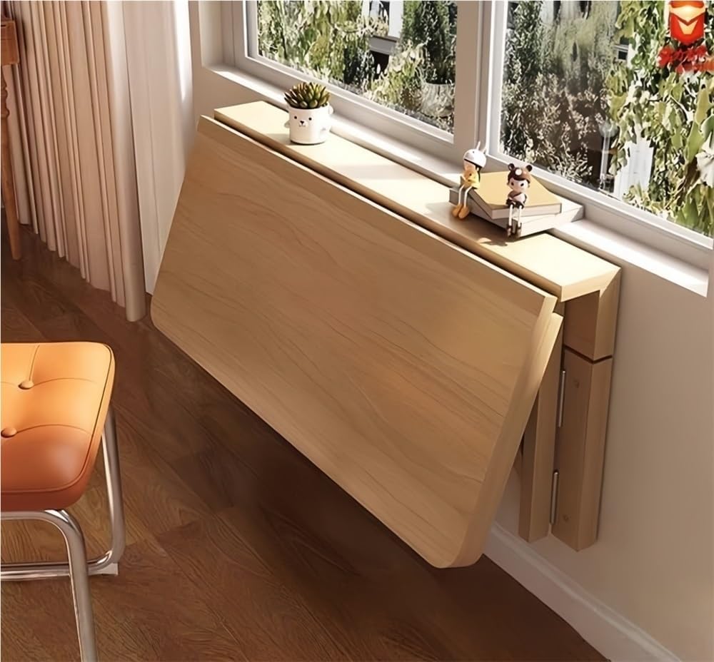 Wall-Mounted Folding Wood Table, 120 x 60 cm