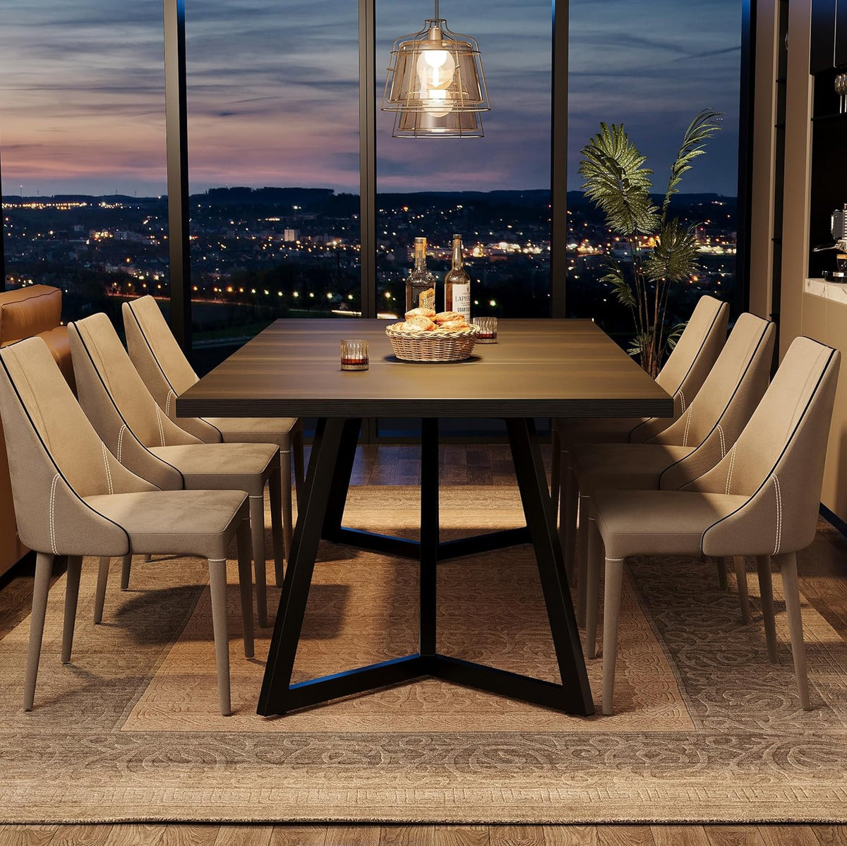 70.86-Inch Rectangular Dining Table with Metal Frame, Black